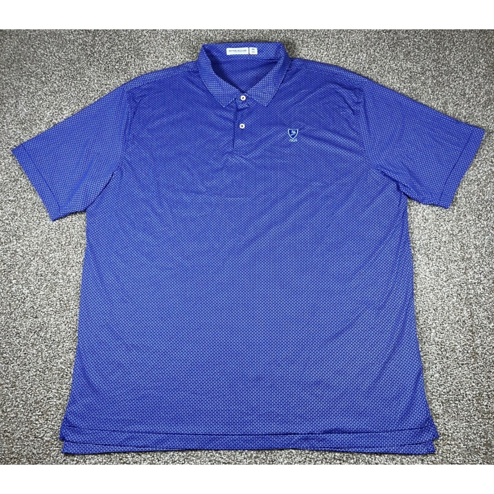 Peter Millar Featherweight Polo Shirt XXL Blue Geometric Knot UPF 850 *Golf Logo - Picture 4 of 10